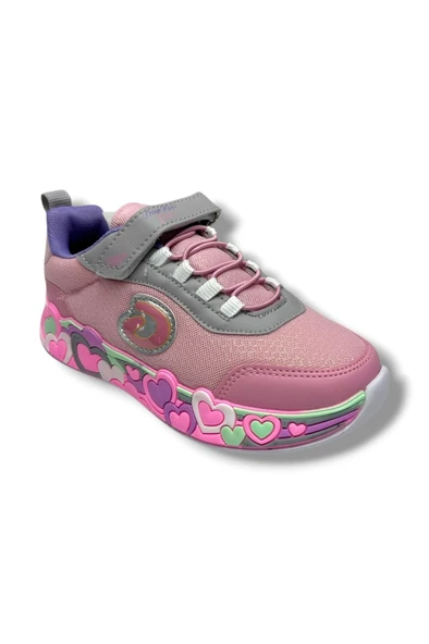 Deep Kids 025-26 Anorak Kalp Desenli Anatomik Cırtlı Kız Çocuk Sneaker Pembe Gri ürün görseli 1