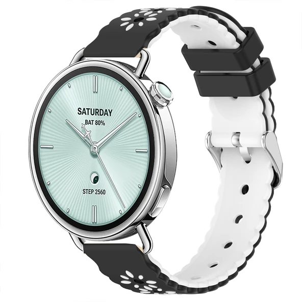 Sneezy Mi Watch S4 41mm Çiçek Desenli Yumuşak Silikon Kordon Şık ve Nefes Alabilen Spor Kordon  Siyah ürün görseli 1