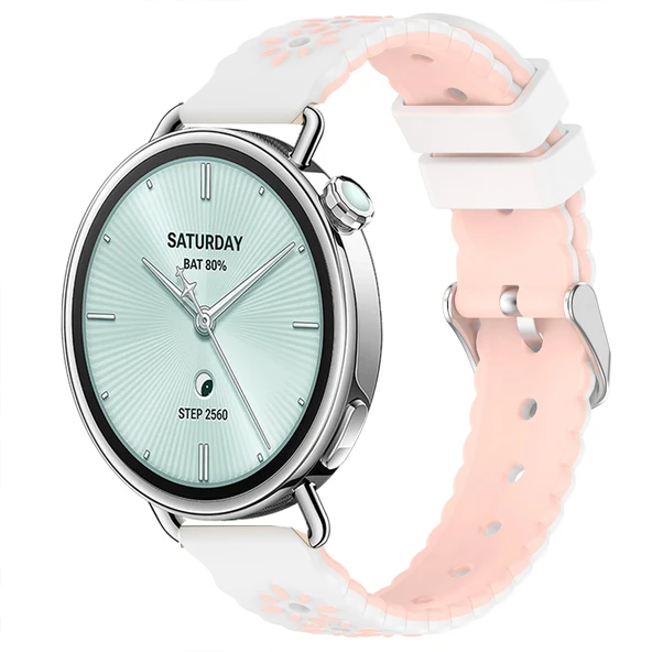 Sneezy Mi Watch S4 41mm Çiçek Desenli Yumuşak Silikon Kordon Şık ve Nefes Alabilen Spor Kordon  Pudra ürün görseli 1
