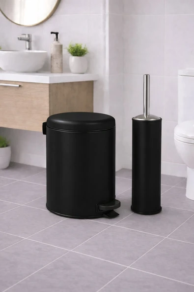 Siyah  2'li Banyo Seti - Metal Çöp Kovası 3 Lt Ve Wc Fırçası Takımı Elit 7200 ürün görseli 1