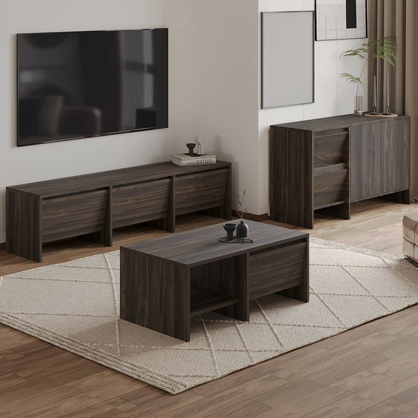 Laris Üçlü SET – TV Sehpası, Konsol ve Orta Sehpa ile Modern Yaşam Alanları İçin Takım  Ceviz ürün görseli 1