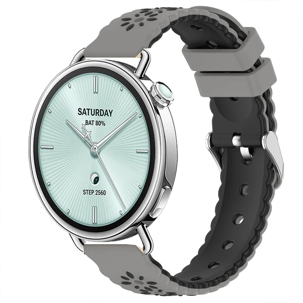 Sneezy Mi Watch S4 41mm Çiçek Desenli Yumuşak Silikon Kordon Şık ve Nefes Alabilen Spor Kordon  Koyu Gri ürün görseli 1