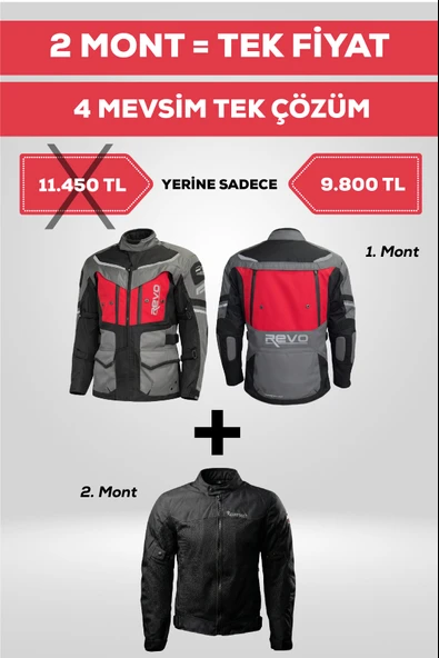 REVO 4 Mevsim Tek Paket Motosiklet Montu Yazlık Fileli + Kışlık Mont + Yağmurluk + Polar ürün görseli 1