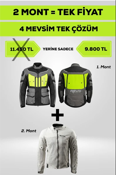 REVO 4 Mevsim Tek Paket Motosiklet Montu  Yazlık Fileli + Kışlık Mont + Yağmurluk + Polar ürün görseli 1
