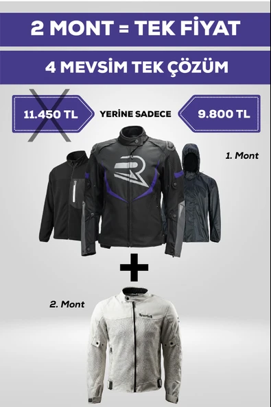 REVO 4 Mevsim Tek Paket Motosiklet Montu Yazlık Fileli + Kışlık Mont + Yağmurluk + Polar ürün görseli 1