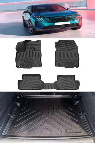 Peugeot 3008 Hybrid 2024 ve Sonrası 3D Paspas Siyah ve Alt Bagaj Havuzu Set ürün görseli 1
