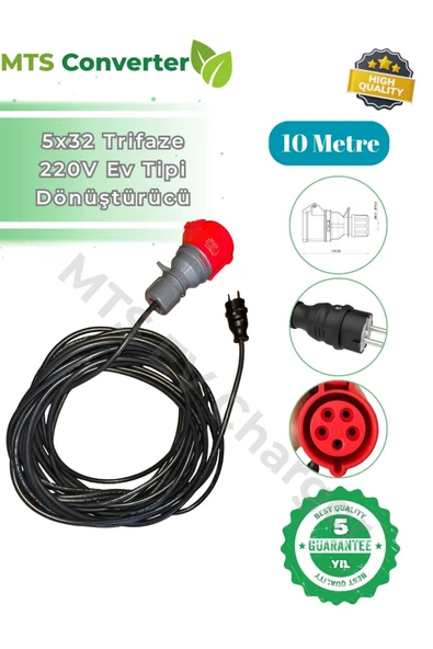 MTSevcharger 5*32 22kw Trifaze Monofaze 220 V ev prizi dönüştürücü 10 Metre Taşınabilir Elektrik Araç Şarj Cihazı ürün görseli 1