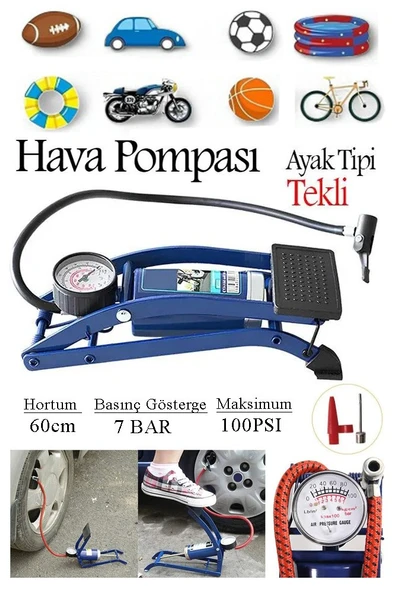 Ayak Hava Pompası 1 Adet Kalın Pistonlu Ayak Tipi Hava Pompası Bisiklet Teker Top Kurban Şişirme Araba Göstergeli ürün görseli 1