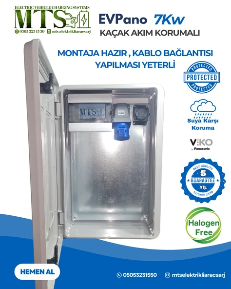 MTSevcharger 7 KW 60 40 20 V’KO İP66 ABS KOMBİNASYON PANOSU KUTUSU PANO ELEKTRİKLİ ARAÇ ŞARJ CİHAZI TESLA MAVİ ADAPTÖR UYUMLU 7.4 - 3.4 KW ürün görseli 1