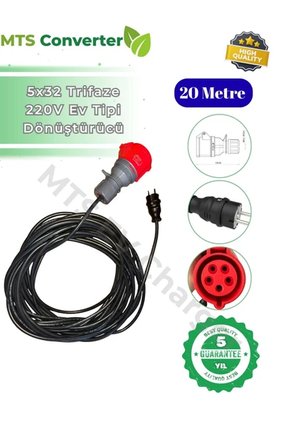 MTSevcharger 5*32 22kw Trifaze Monofaze 220 V ev prizi dönüştürücü 20 Metre Seyyar Elektrikli Araç Şarj Cihazı ürün görseli 1