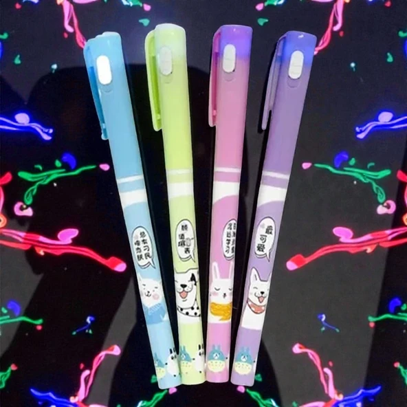 VIP 6 PCS INVİSİBLE INK PENS UV LED LİGHT 6 ADET MOR IŞIKLI GÖRÜNMEZ KALEM FİGÜRLÜ IŞIKLI KALEM ürün görseli 1