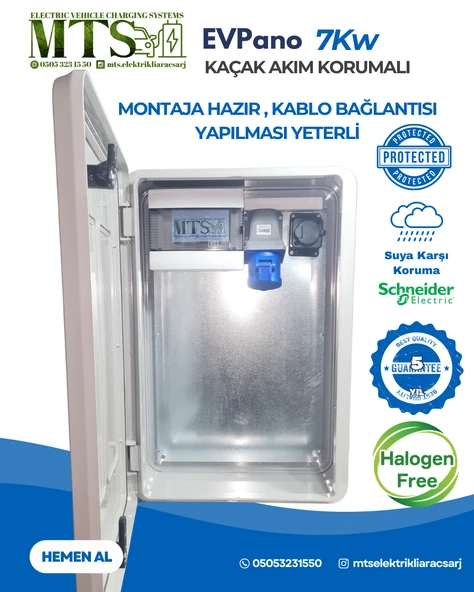MTSevcharger 7.4KW SCHNEİDER 60 40 20 cm KOMBİNASYON PANOSU KUTUSU ELEKTRİKLİ ARAÇ ŞARJ CİHAZI TESLA MAVİ ADAPTÖR ürün görseli 1