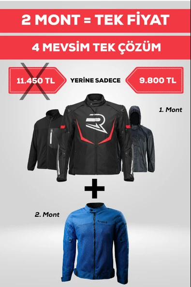 REVO 4 Mevsim Tek Paket Motosiklet Montu  Yazlık Fileli + Kışlık Mont + Yağmurluk + Polar ürün görseli 1