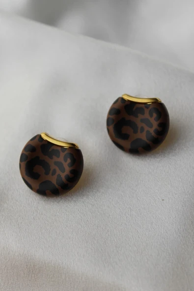 Leopar Desenli Düğme Model Küpe - Resim 3