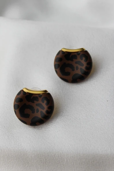 Leopar Desenli Düğme Model Küpe ürün görseli 1