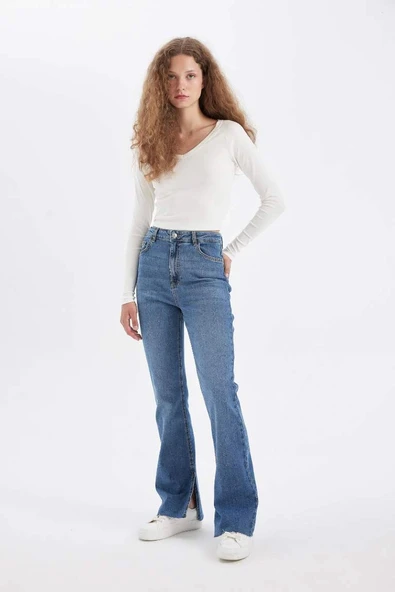 C7621 Slim Flare Normal Bel Yırtmaçlı Jean Pantolon ürün görseli 1