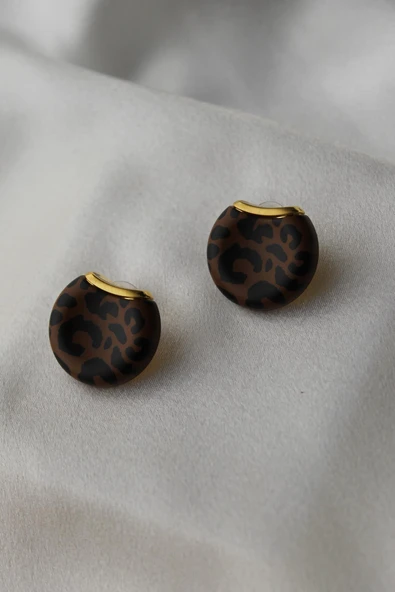 Leopar Desenli Düğme Model Küpe - Resim 2