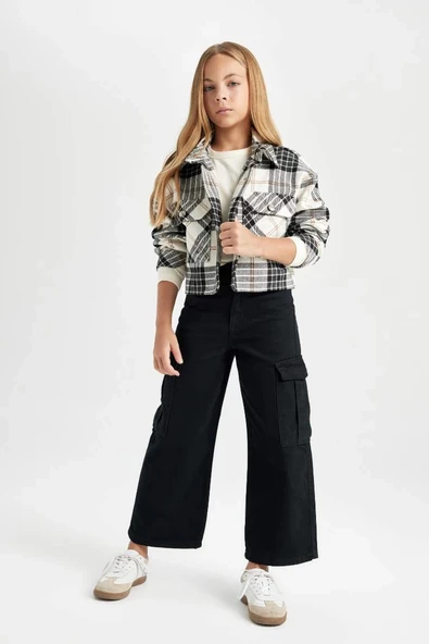 C8778 Wide Leg Kargo Cepli Geniş Bol Paça Pamuklu Siyah Pantolon ürün görseli 1