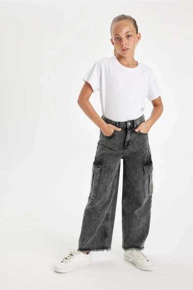 C8541 Wide Leg Kargo Geniş Paça Jean Pantolon ürün görseli 1