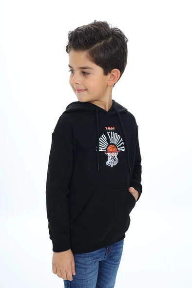Toontoy Erkek Çocuk Relax Fit Kapüşonlu Cepli Hafif Düşük Omuz Baskılı Sweatshirt - 2 İplik ürün görseli 1