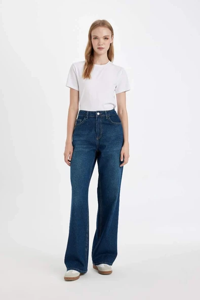 D4312 Straight Yüksek Bel Jean Yıkamalı Pantolon ürün görseli 1