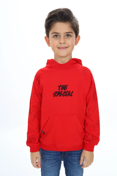 Toontoy Erkek Çocuk Relax Fit Kapüşonlu Cepli Reglan Kol Baskılı Sweatshirt - 2 İplik ürün görseli 1
