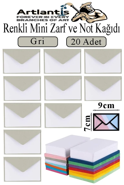 Gri Mini Zarf 7x9 cm Not Kağıtlı 20 Adet Küçük Gri Zarf Mektup Oyun Zarfı Doğum Günü Dilekleri Zarfı Canlı Renk ürün görseli 1