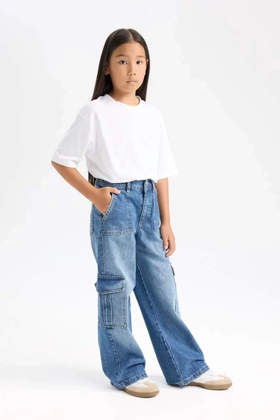 C8540 Wide Leg Kargo Geniş Paça Jean Pantolon ürün görseli 1
