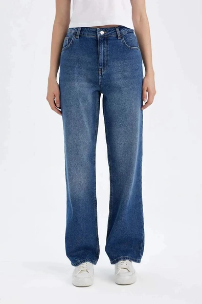 D8153 90's Wide Leg Yüksek Bel Uzun Jean Yıkamalı Pantolon ürün görseli 1