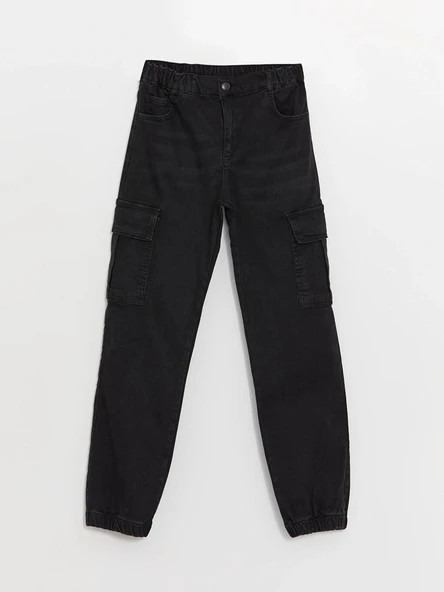 LCW Kids Siyah Beli Lastikli Erkek Çocuk Kargo Jean Pantolon ürün görseli 1