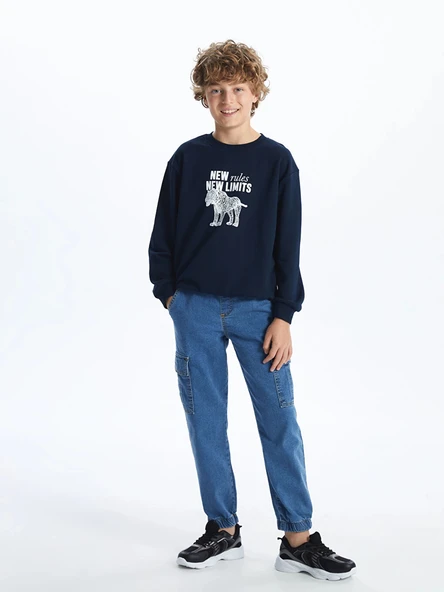 LCW Kids İndigo Beli Lastikli Erkek Çocuk Kargo Jean Pantolon ürün görseli 1