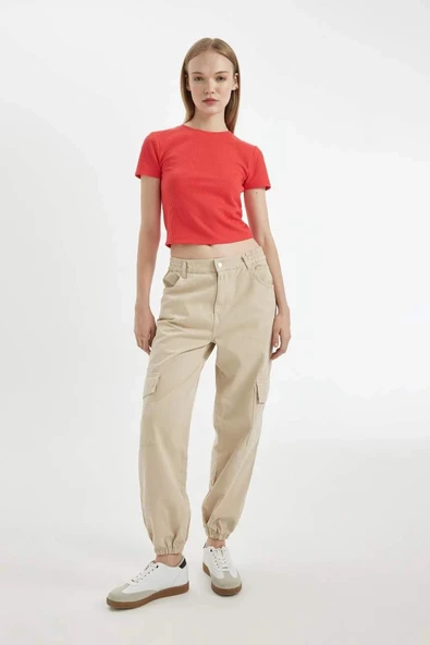 B0454 Coool Jogger Gabardin Kumaş Normal Bel Basic Düz Kargo Cepli Pantolon ürün görseli 1
