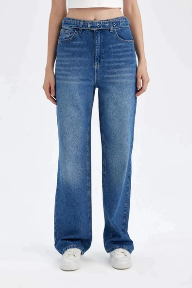 D1336 90's Wide Leg Yüksek Bel Geniş Paça Uzun Jean Yıkamalı Pantolon ürün görseli 1