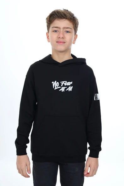 Toontoy Erkek Çocuk Relax Fit Kapüşonlu Cepli Hafif Düşük Omuz Baskılı Sweatshirt - 2 İplik ürün görseli 1