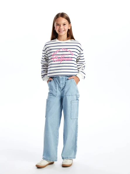 LCW Kids Mavi Beli Ayarlanabilir Lastikli Kız Çocuk Jean Pantolon ürün görseli 1