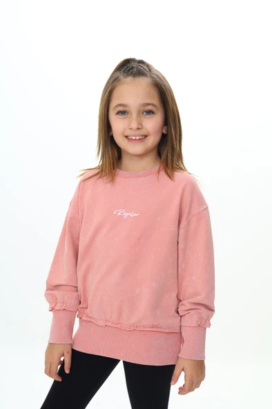 Toontoy Kız Çocuk Relax Fit Bisiklet Yaka Düşük Omuz Nakış Baskılı Sweatshirt - 2 İplik ürün görseli 1