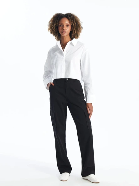XSIDE Siyah Standart Fit Gabardin Kadın Kargo Pantolon ürün görseli 1