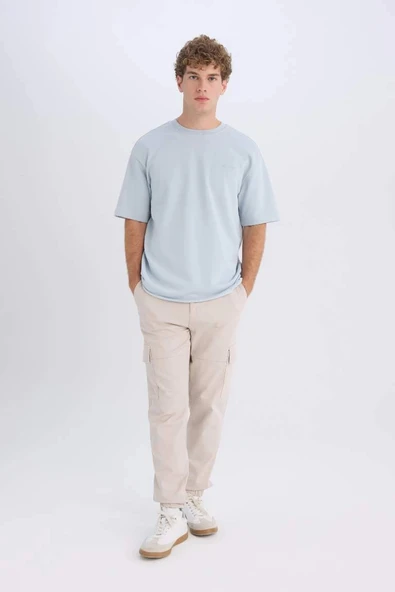 E1037 Jogger Gabardin Pantolon Beli Lastikli Kargo Cepli Lastikli Paça ürün görseli 1