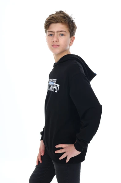 Toontoy Erkek Çocuk Oversize Kapüşonlu Hafif Düşük Omuz Baskılı Sweatshirt - 2 İplik ürün görseli 1