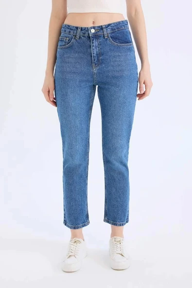 E4963 Mary Vintage Straight Fit Yüksek Bel Bilek Boy Jean Yıkamalı Pantolon ürün görseli 1