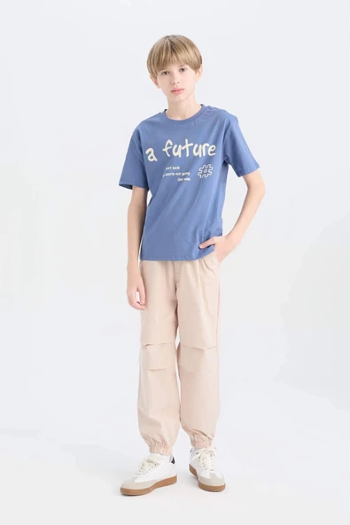 Defacto D985 Bej Erkek Çocuk Jogger Standart Paça Paraşüt Pantolon ürün görseli 1