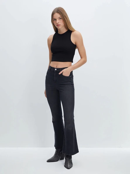 LCW Jeans GRİ Yüksek Bel Mars Flare Kadın Jean Pantolon ürün görseli 1