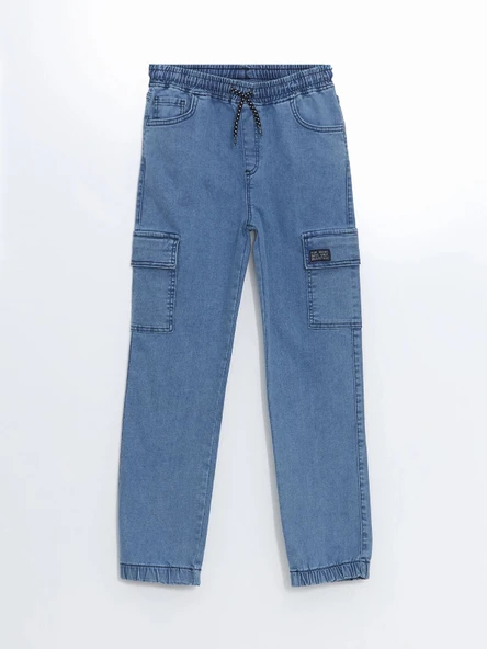 LCW Kids İNDİGO Beli Lastikli Erkek Çocuk Kargo Jean Pantolon ürün görseli 1