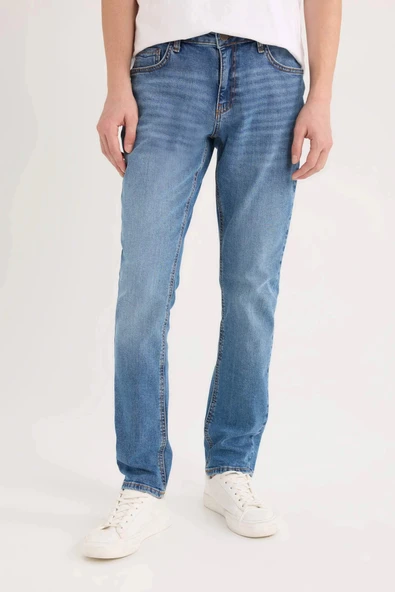 Defacto B8418 Mavi Pedro Slim Fit Dar Kalıp Normal Bel Dar Paça Jean Pantolon ürün görseli 1