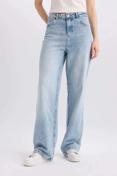 Defacto E4269 Mavi 90's Wide Leg Yüksek Bel Uzun Jean Yıkamalı Pantolon ürün görseli 1