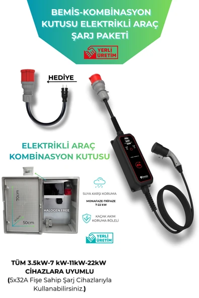 Bemis Elektrikli Araç Şarj İstasyonu ve Büyük Boy 22kW -  Sigortalı & Prizli Şarj Kombinasyon Pano ürün görseli 1