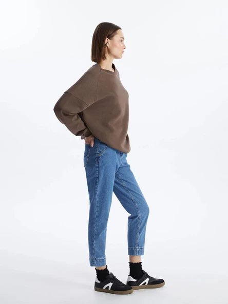 LCW Jeans İNDİGO Beli Kemerli Mom Fit Kadın Jean Pantolon ürün görseli 1