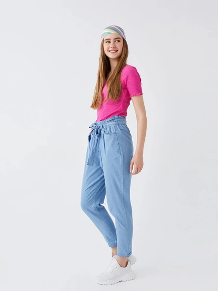 LCW Jeans İNDİGO Beli Lastikli Paperbag Kadın Jean Pantolon ürün görseli 1