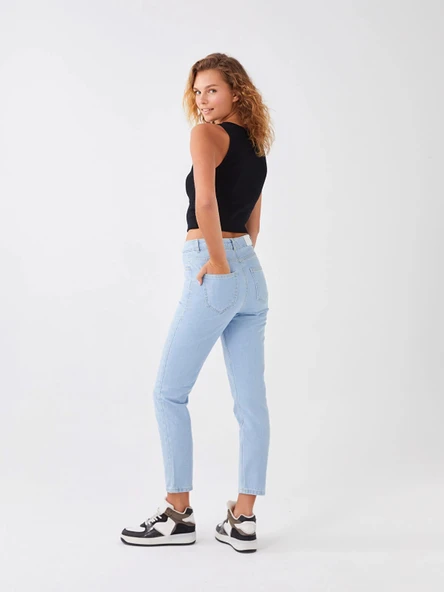 XSIDE MAVİ Yüksek Bel Mom Fit Bilek Boy Kadın Jean Pantolon ürün görseli 1
