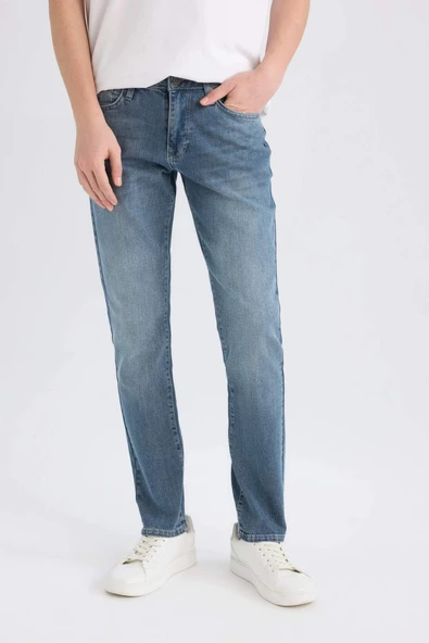 Defacto E5427 DENIM Pedro Slim Fit Dar Kalıp Normal Bel Dar Paça Jean Pantolon ürün görseli 1